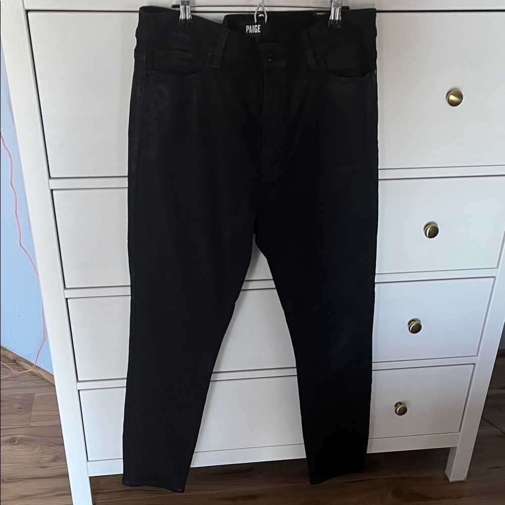 Paige High Rise Muse Coated Cigarette Jeans in Deep Black - Picture 5 of 12